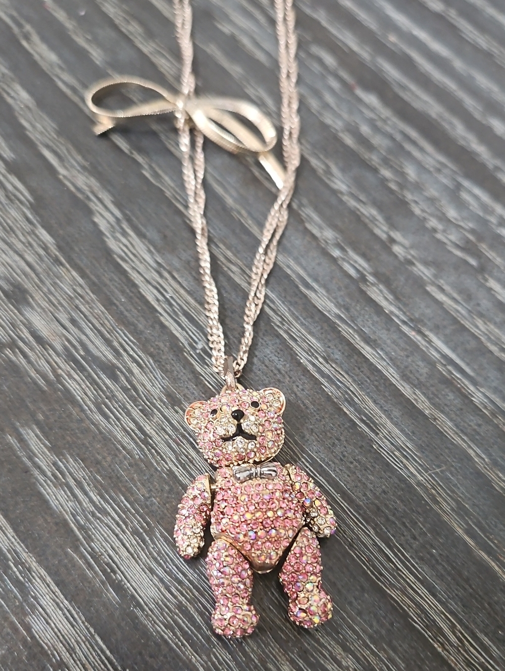 Betsey Johnson Crystal Pink Bear Necklace